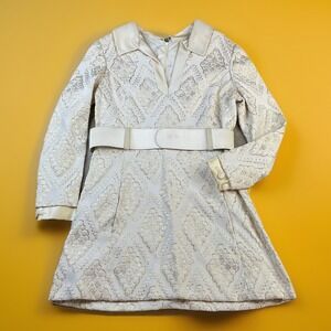 Vintage Gino Charles Dress 60s 70s Embroidered Gold Collared Retro A Line Sz 10